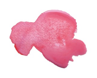 Blot of pink ink on white background, top view