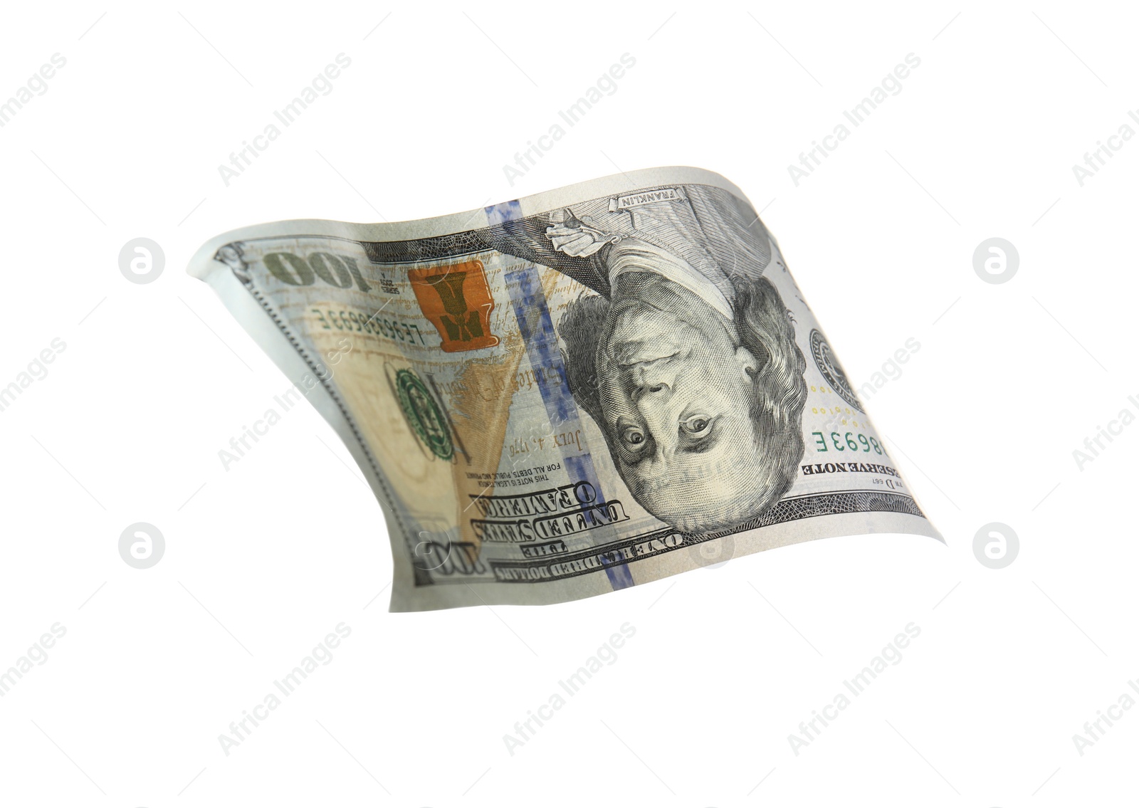 Photo of One hundred dollar banknote on white background. American national currency