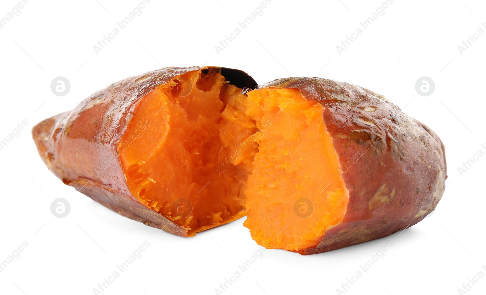 Photo of Delicious baked sweet potato on white background