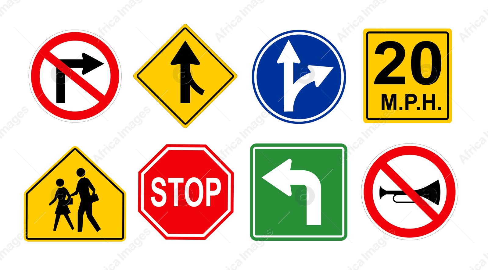 Illustration of Set with different road signs on white background