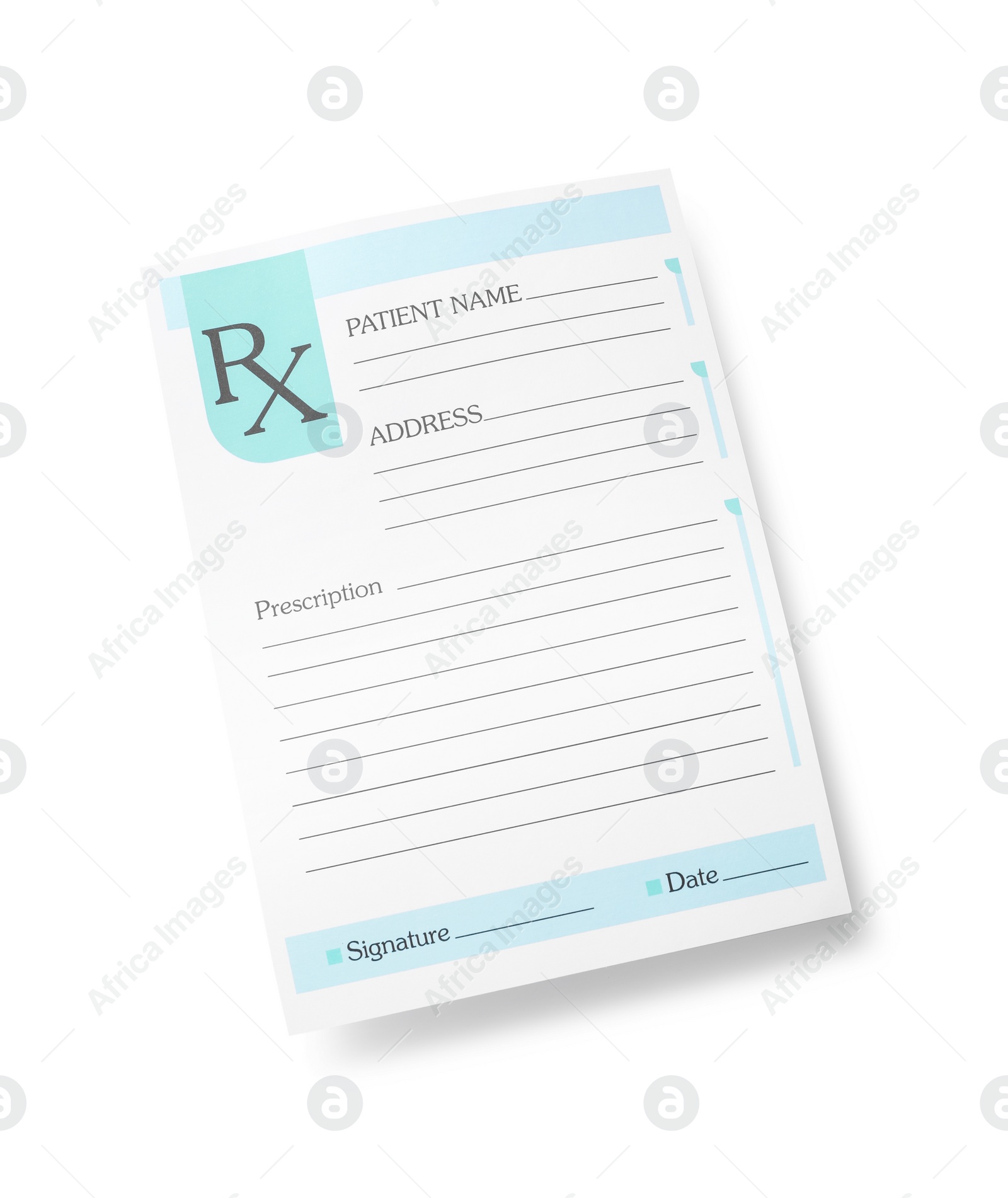 Photo of Medical prescription form isolated on white, top view
