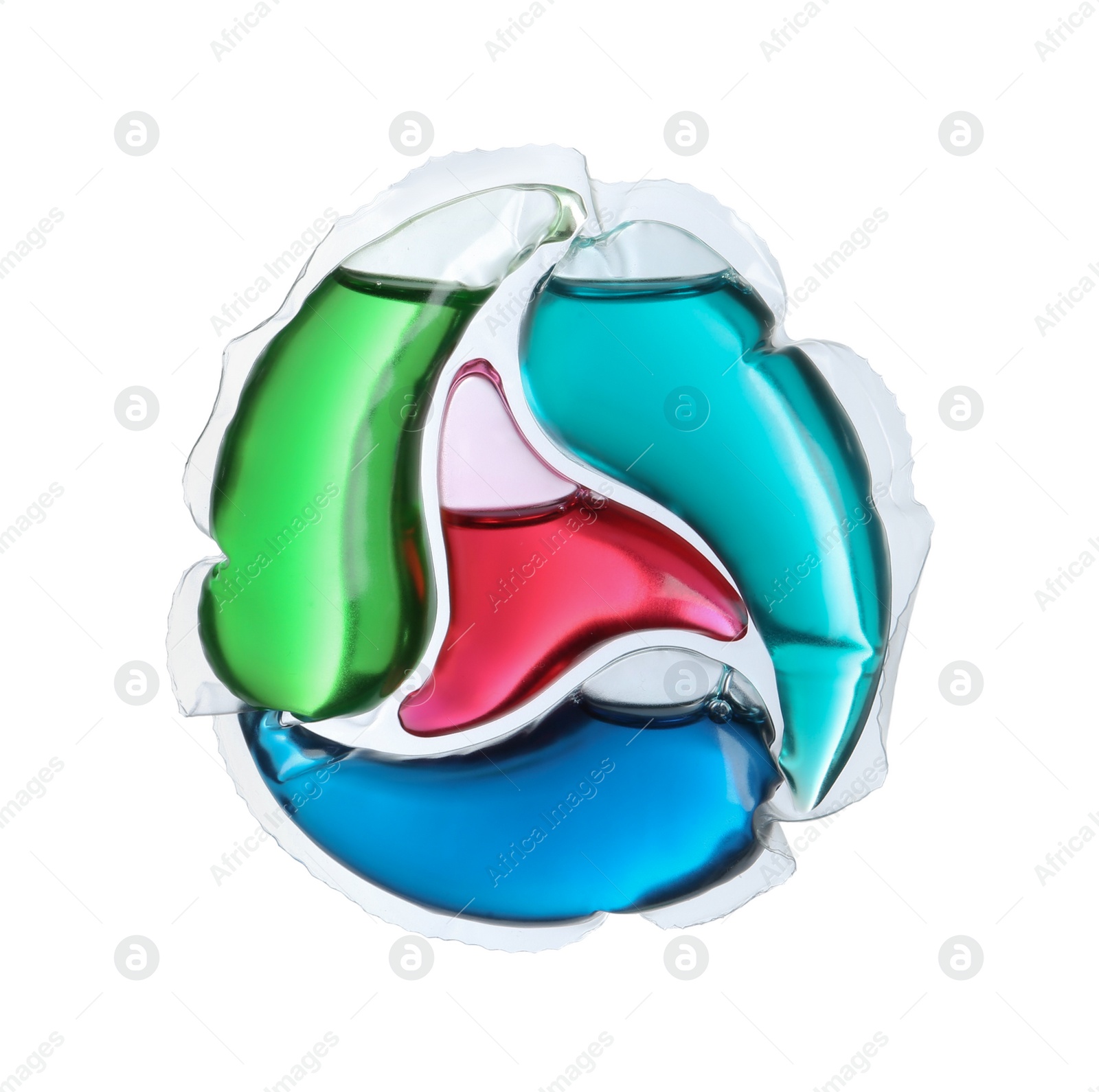 Photo of Laundry capsule isolated on white. Detergent pod