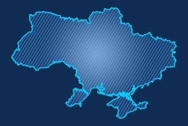 Illustration of Ukraine outline on dark blue background, illustration