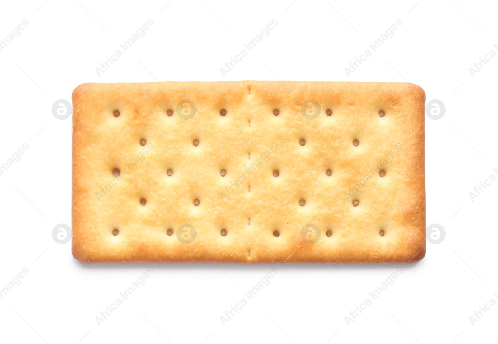 Photo of Delicious crispy cracker isolated on white, top view