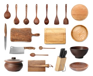 Image of Set with different kitchenware on white background 