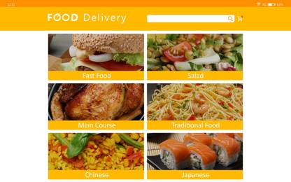 Image of Food delivery app. Display with appetizing menu