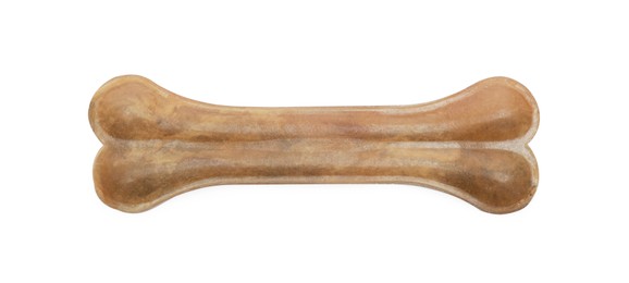Photo of One bone dog treat isolated on white, top view