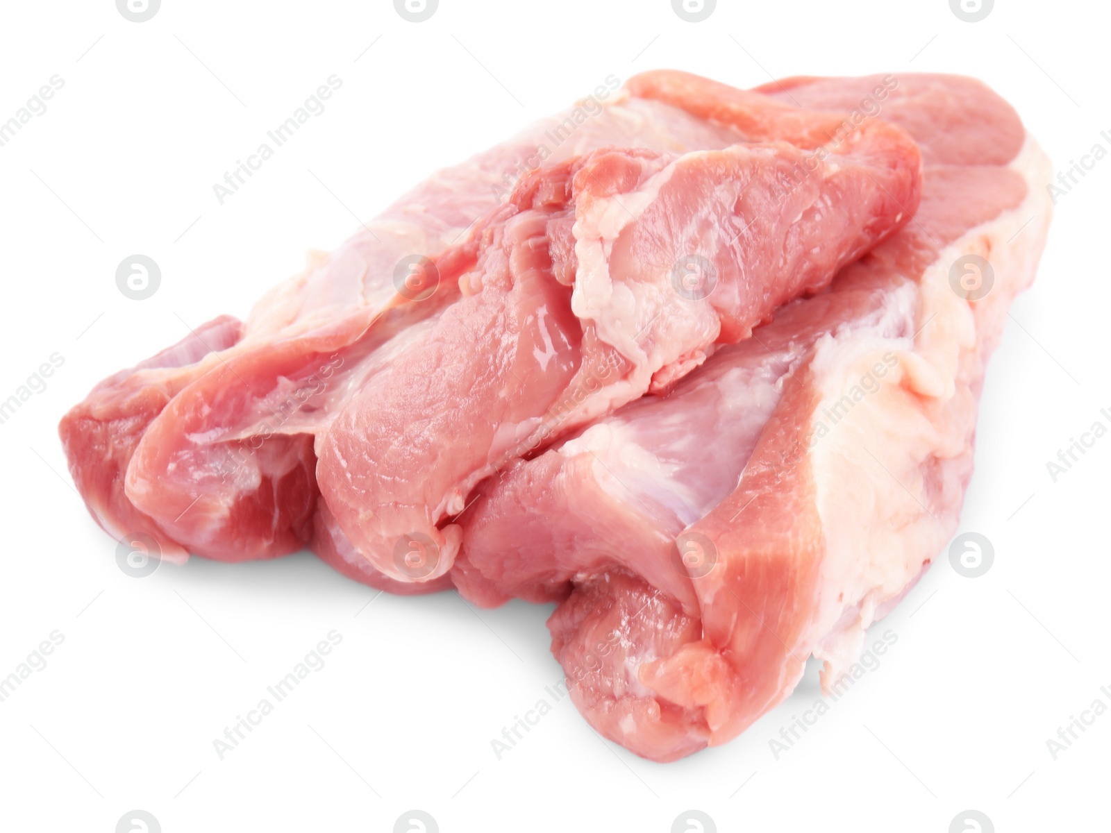 Photo of Pieces of raw meat isolated on white