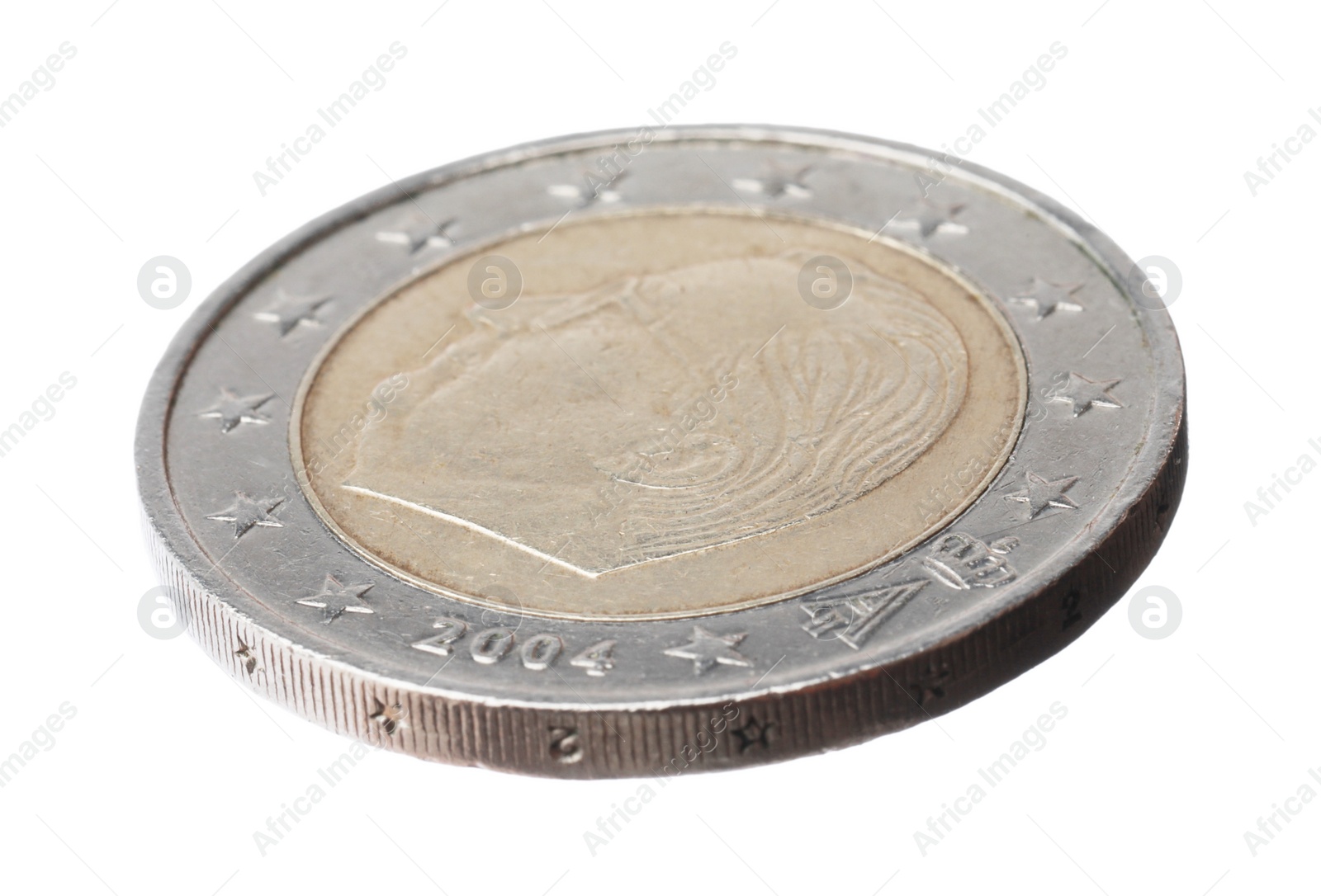 Photo of Shiny euro coin isolated on white, back view