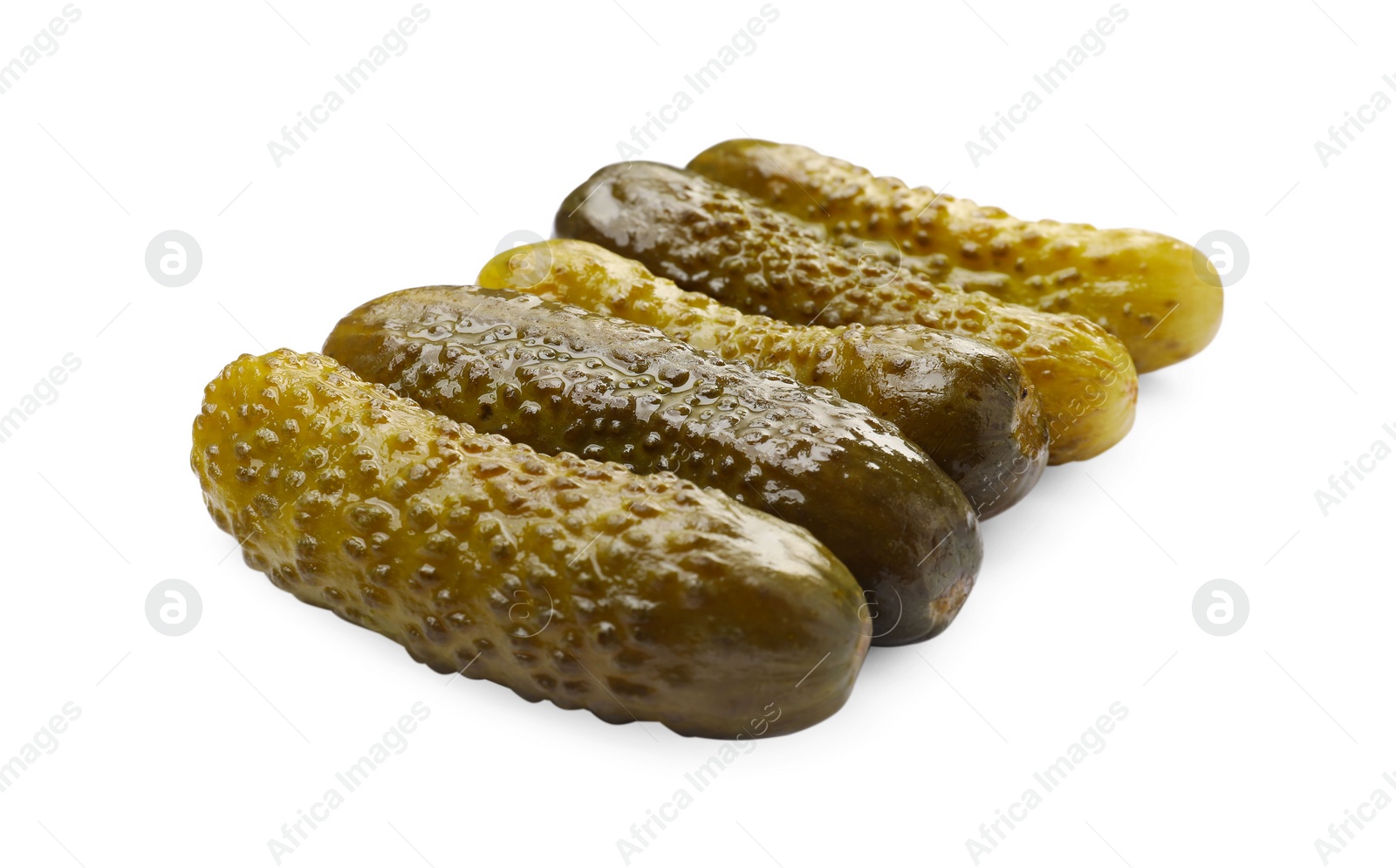 Photo of Many tasty pickled cucumbers isolated on white