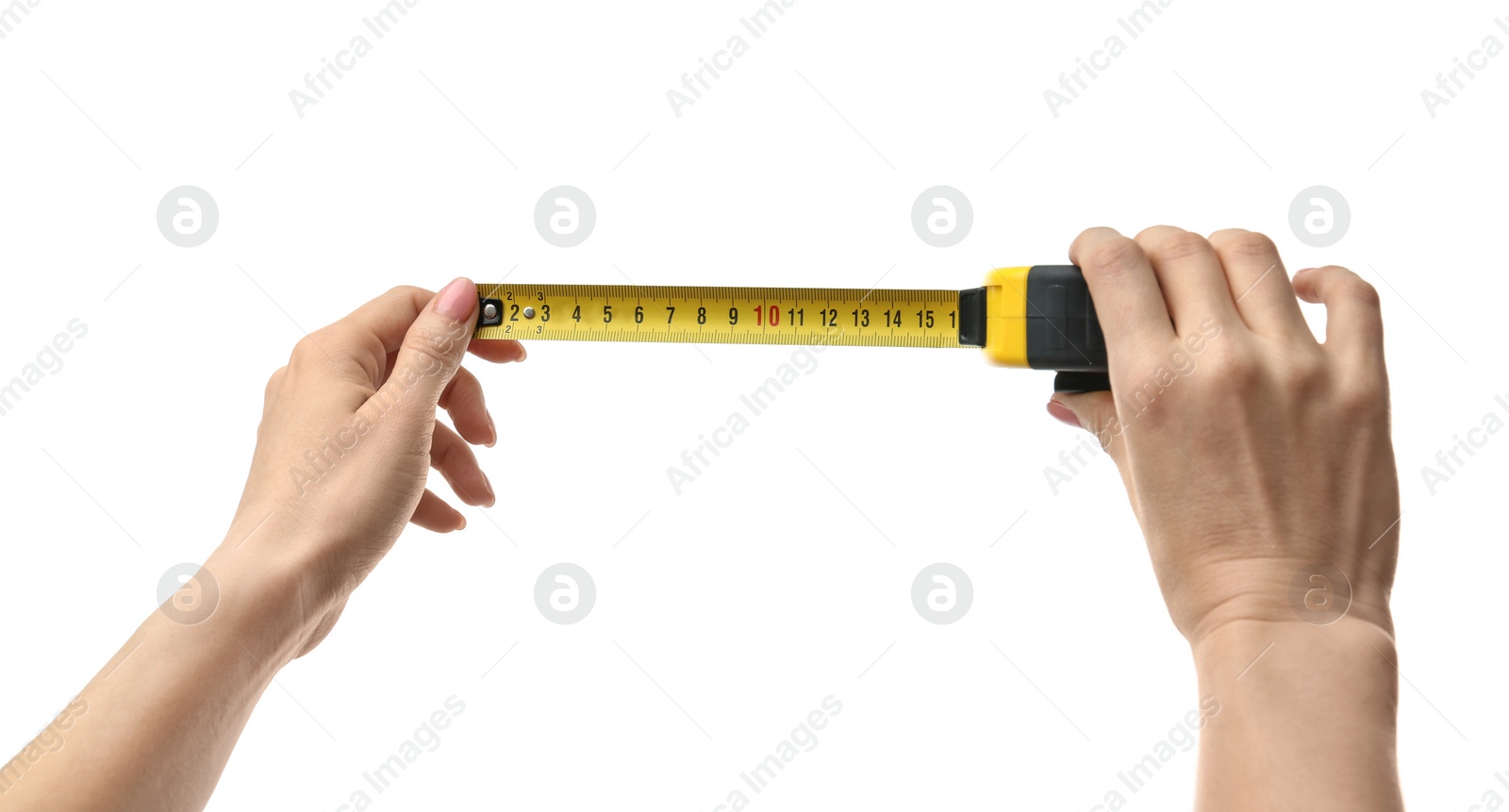 Photo of Woman with measuring tape on white background