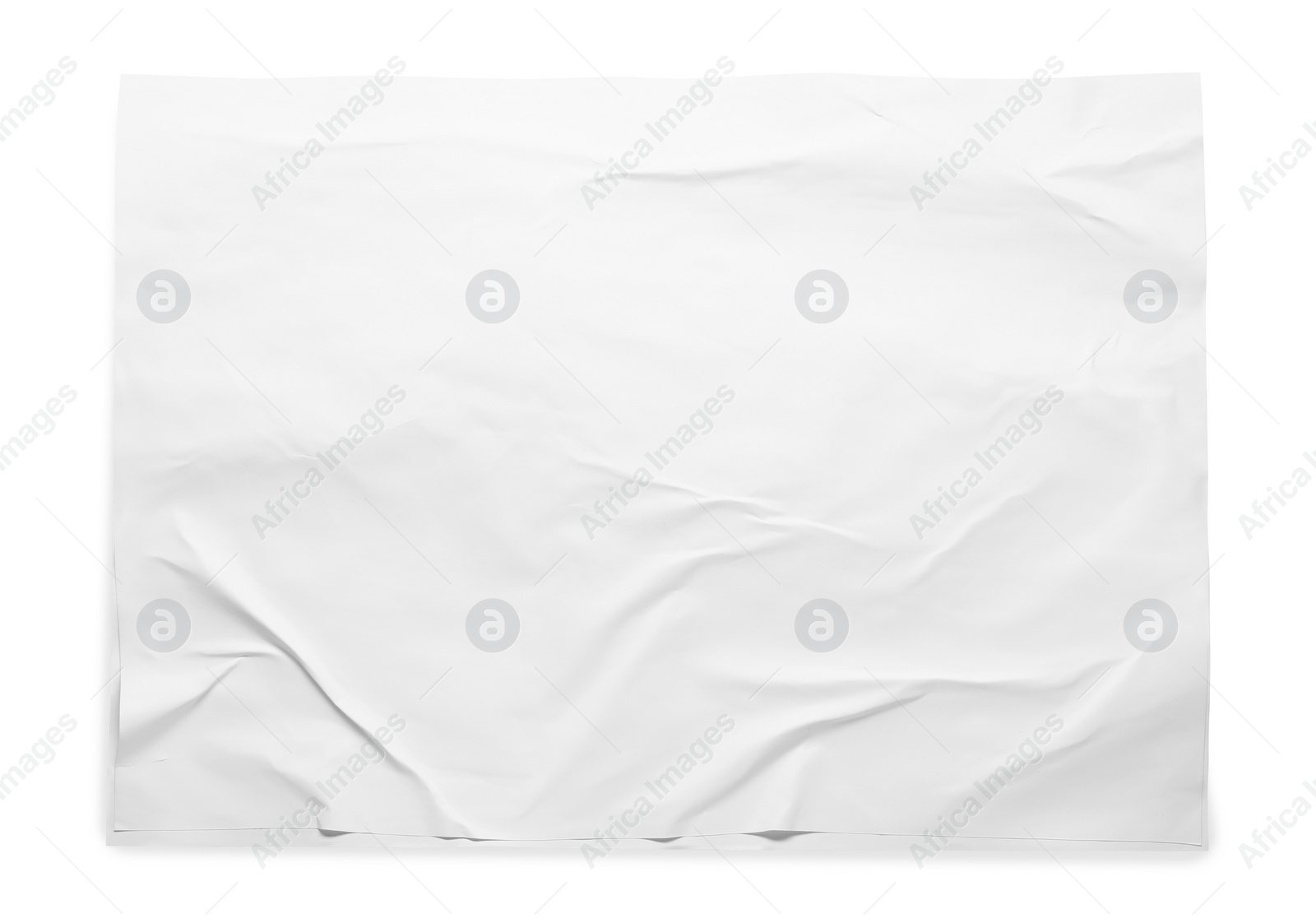 Photo of White crumpled sheet of paper on light grey background, top view. Wall poster