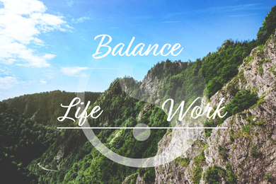 Image of Picturesque view of beautiful mountains on sunny day. Concept of balance between work and life