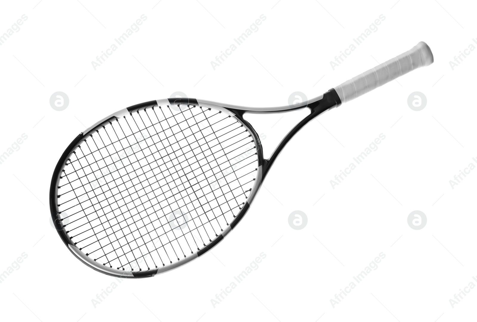 Photo of Tennis racket isolated on white. Sports equipment