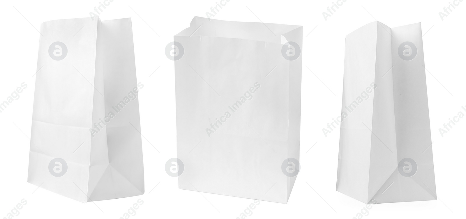 Image of Set with paper bags on white background. Banner design