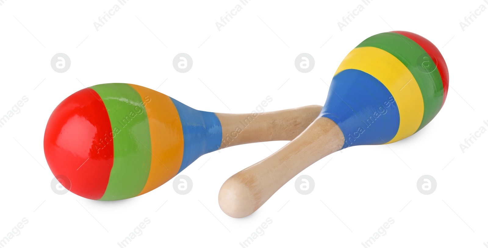 Photo of Colorful maracas on white background. Musical instrument