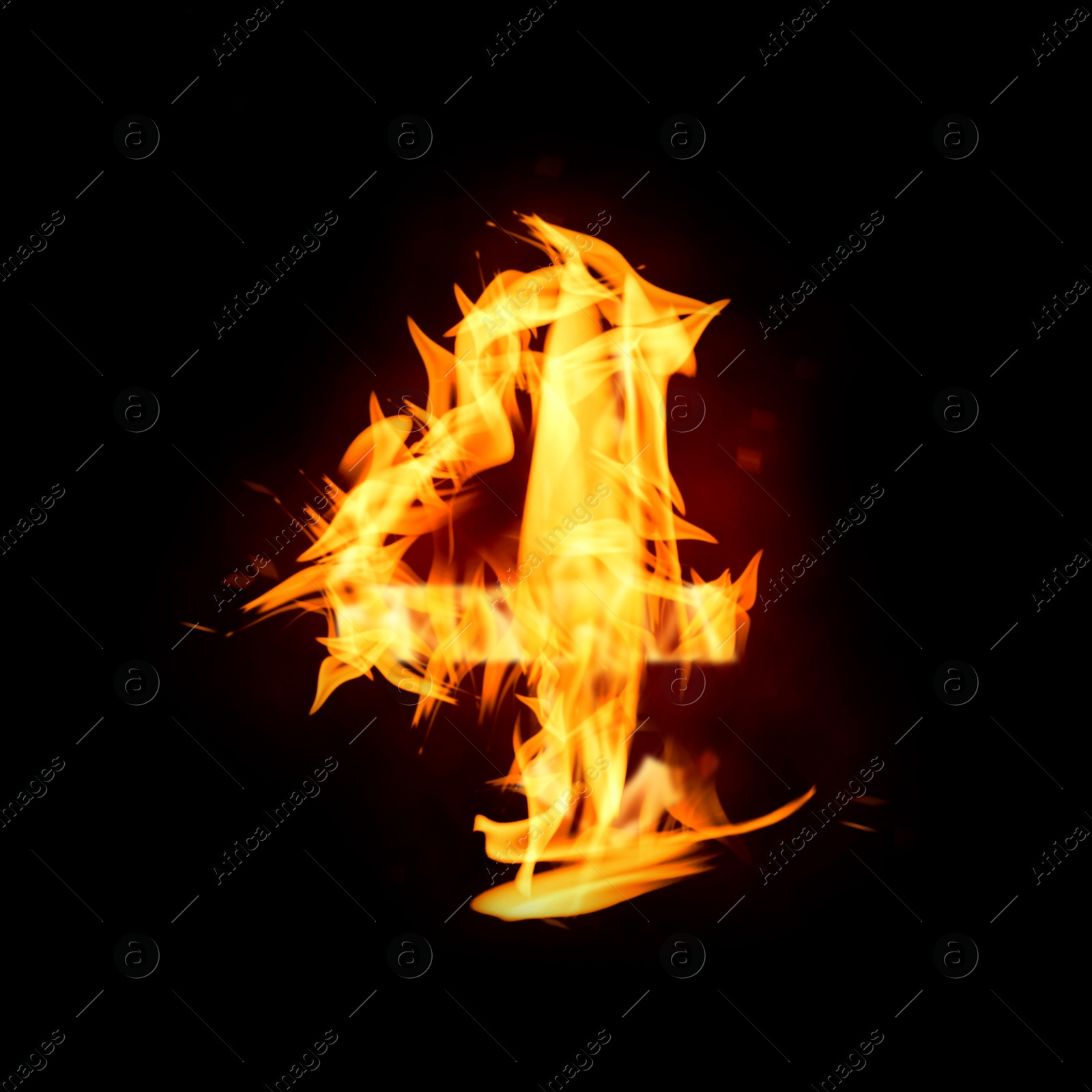 Image of Flaming 4 on black background. Stylized number design