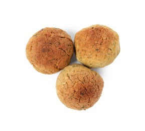 Delicious falafel balls on white background, top view