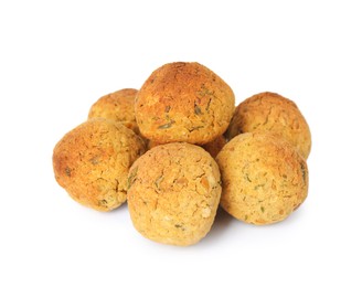 Delicious fried falafel balls on white background