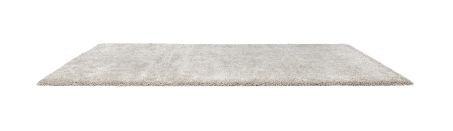 Photo of Stylish soft beige carpet isolated on white