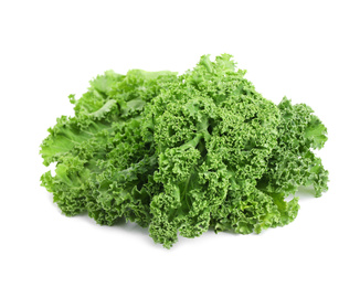 Fresh green kale leaves isolated on white