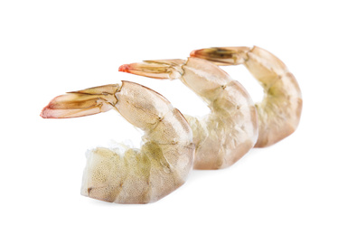 Fresh raw shrimps isolated on white. Healthy seafood