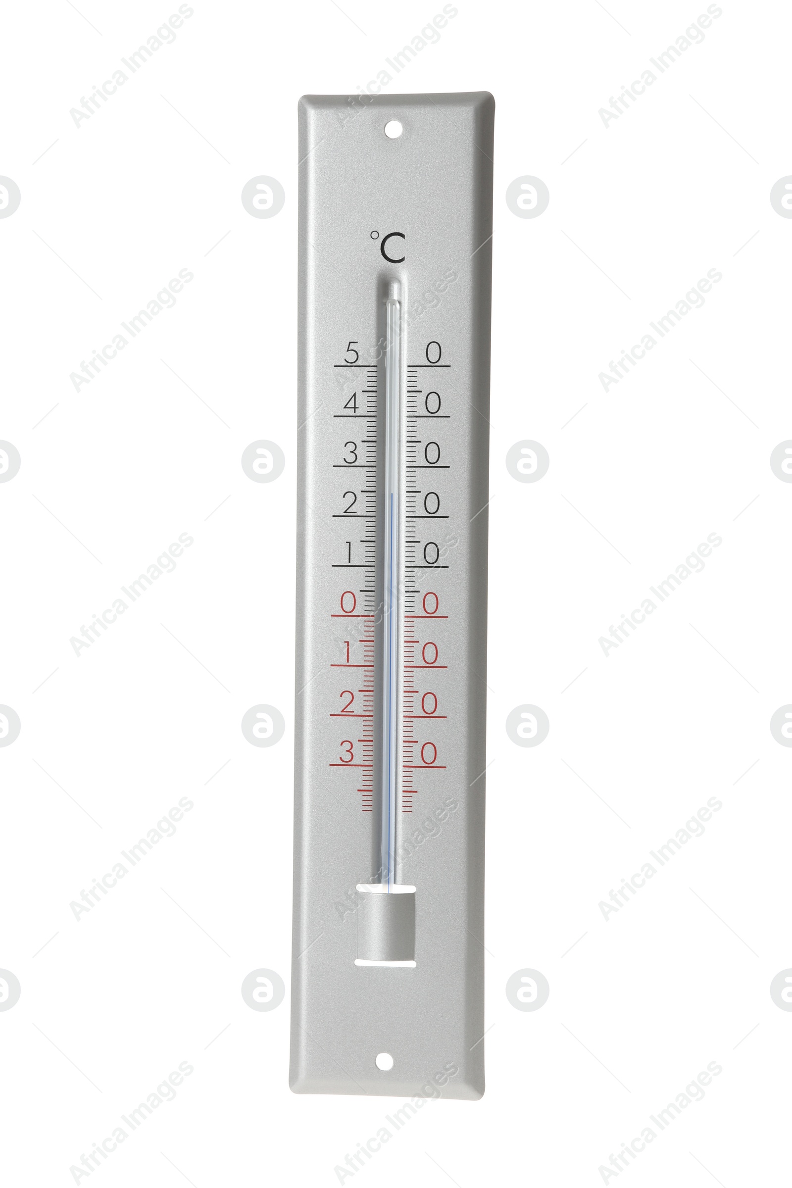 Photo of Modern grey weather thermometer on white background