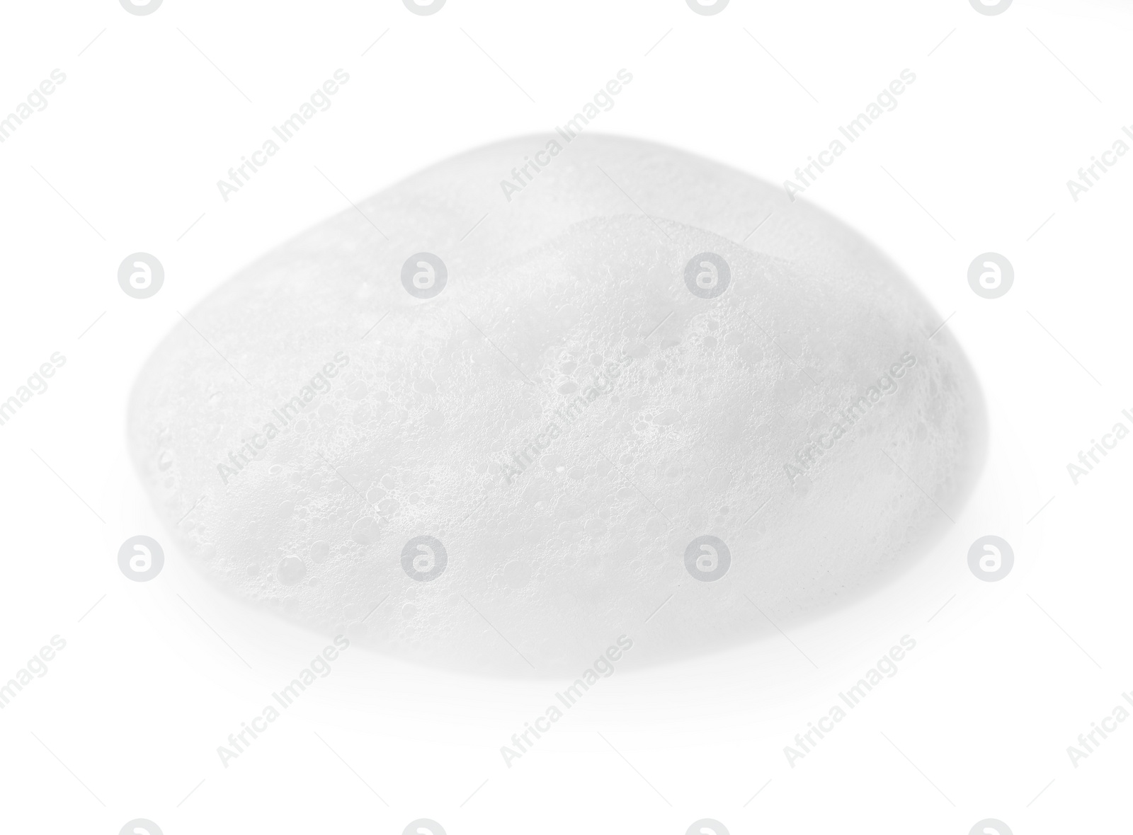 Photo of Drop of fluffy soap foam on white background