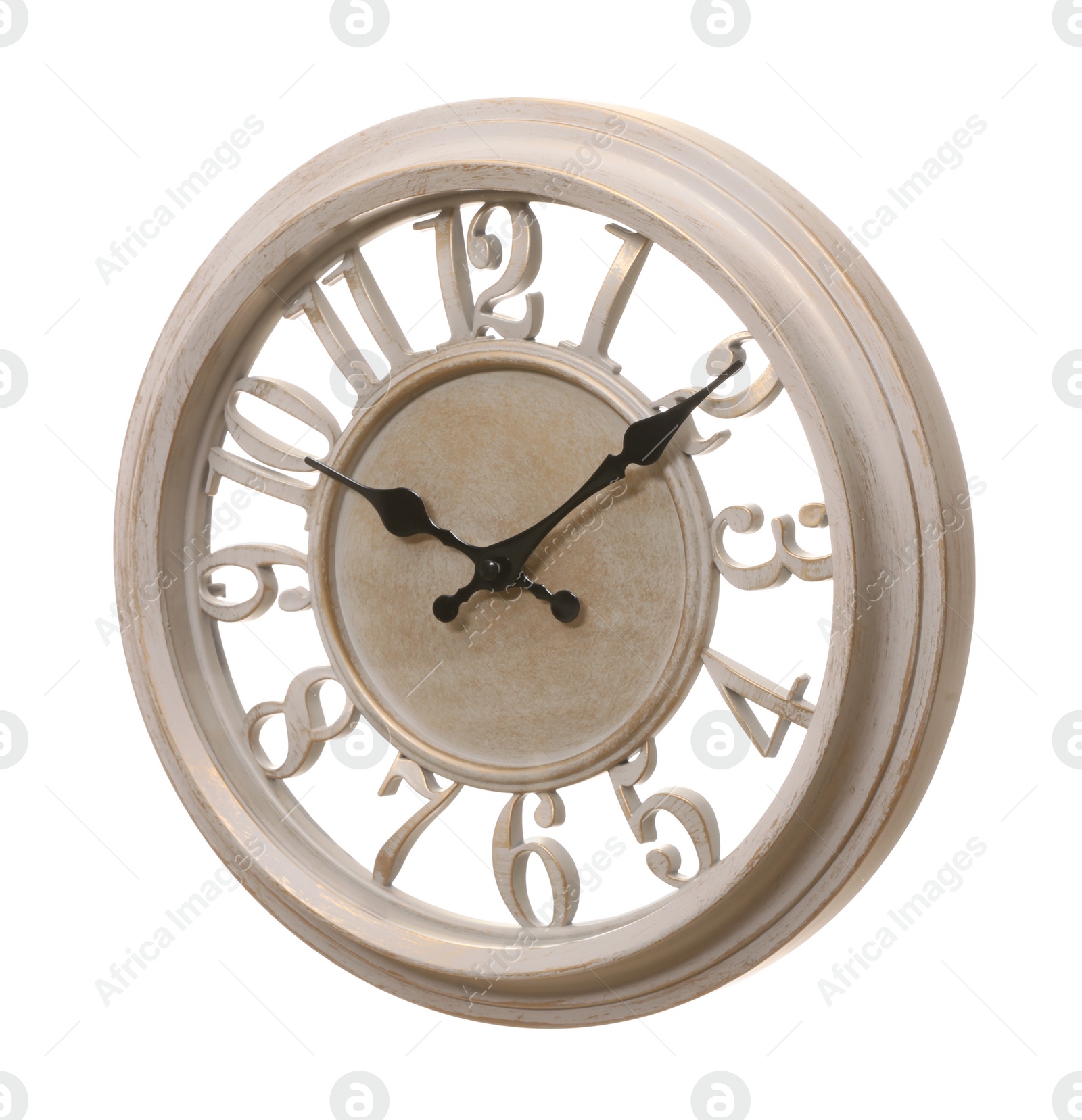 Photo of Stylish round wall clock isolated on white