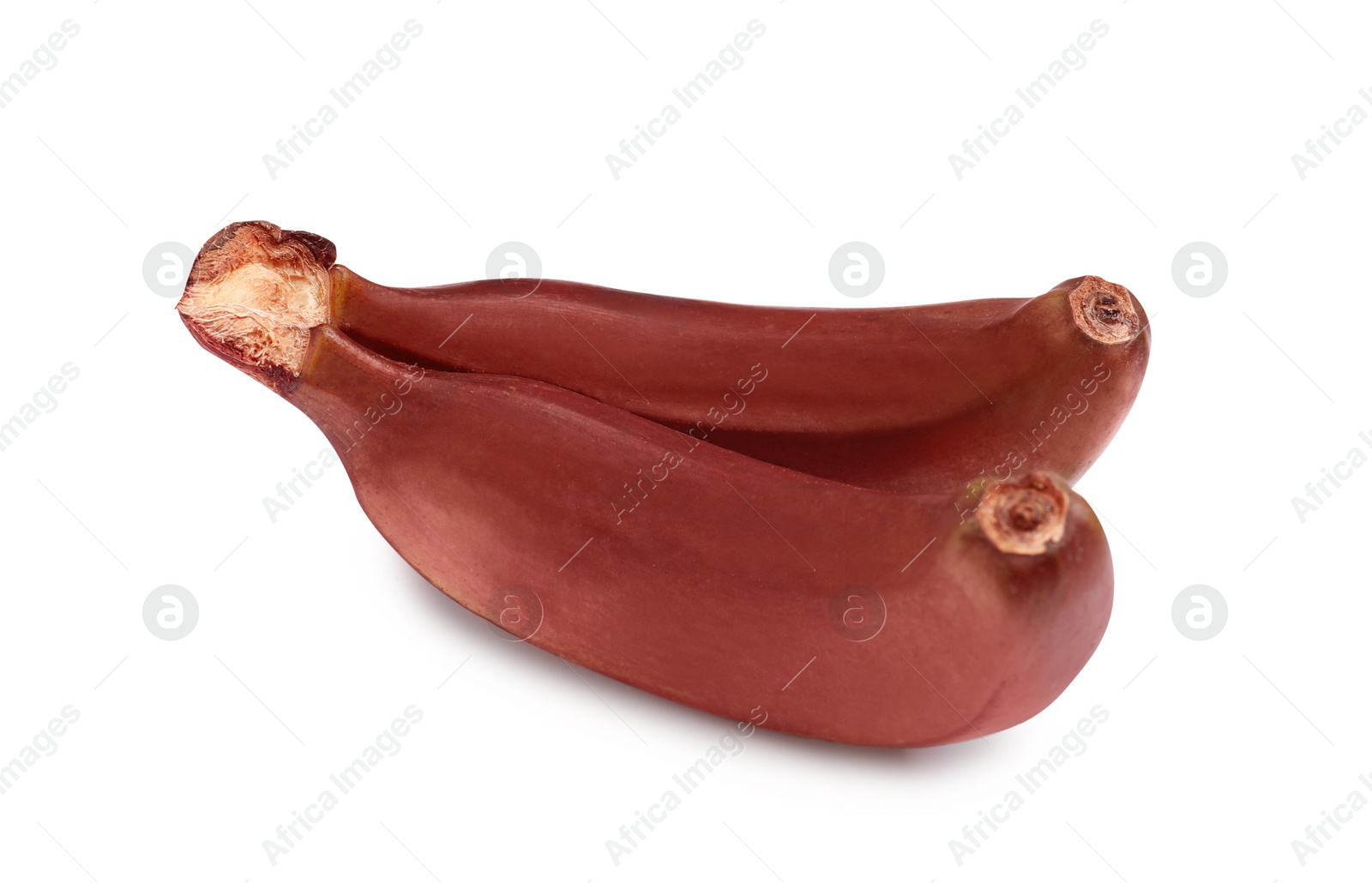 Photo of Tasty red baby bananas on white background