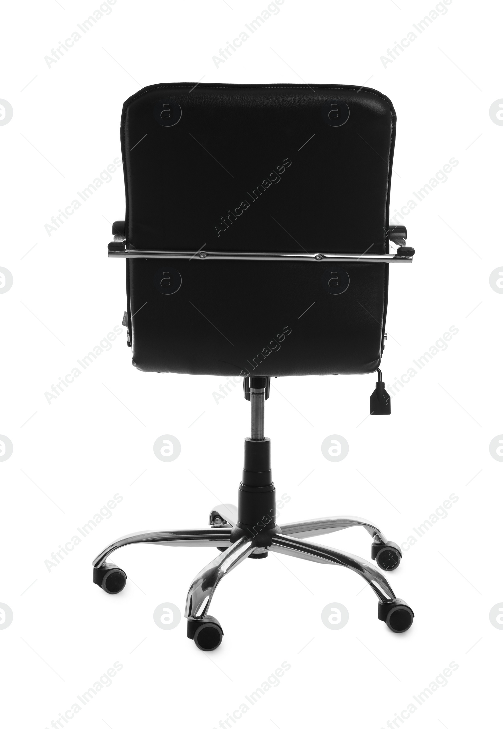 Photo of Comfortable leather office chair isolated on white, back view