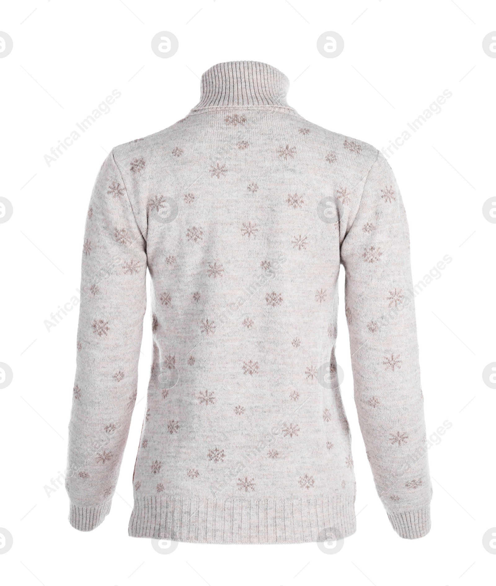 Photo of Warm Christmas sweater with snowflakes isolated on white