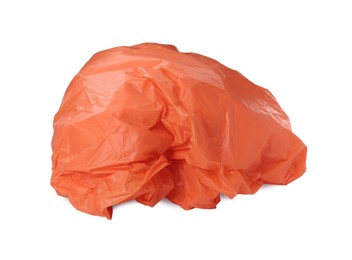 Photo of Used orange plastic bag isolated on white