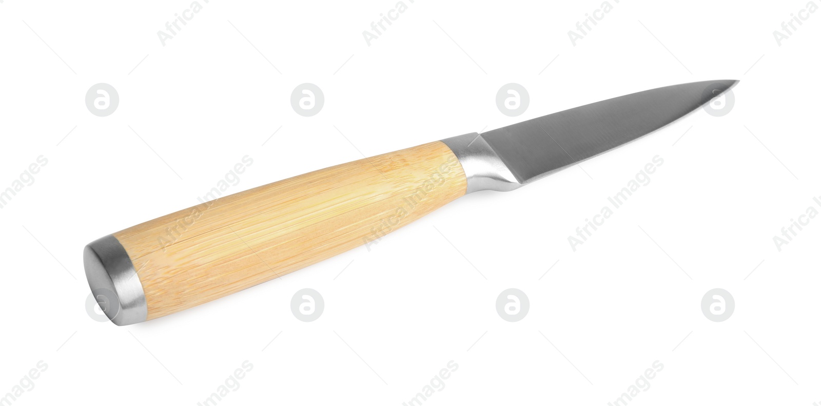 Photo of One knife with wooden handle isolated on white