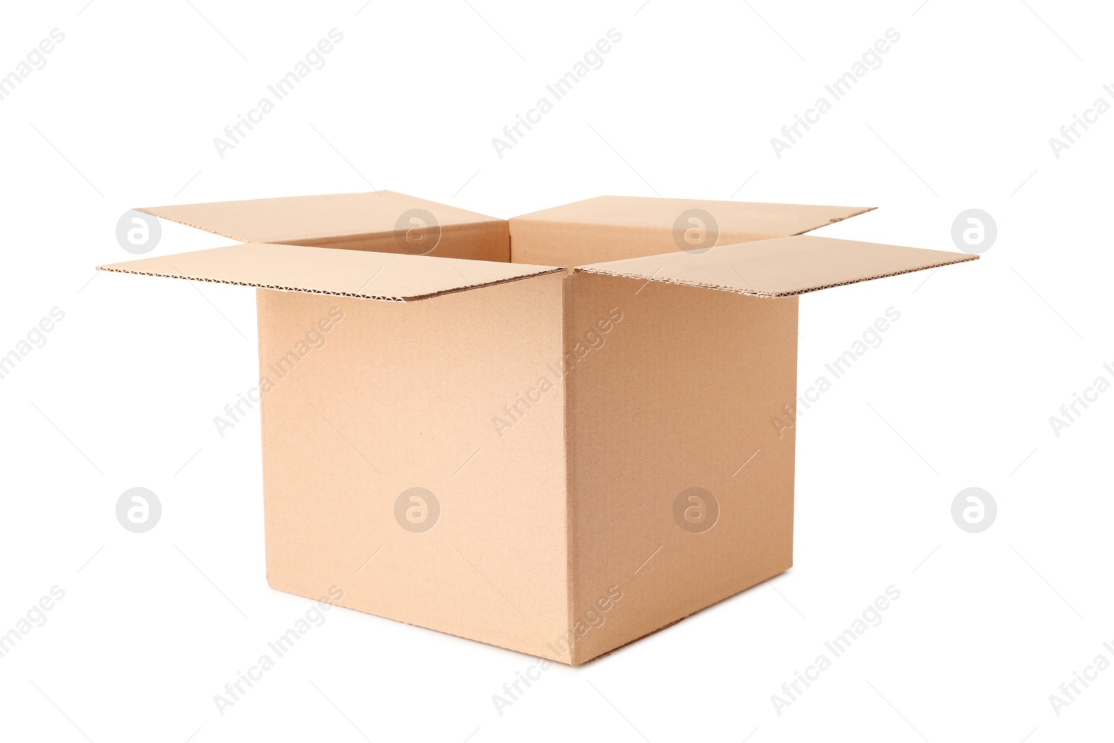 Photo of One open cardboard box isolated on white