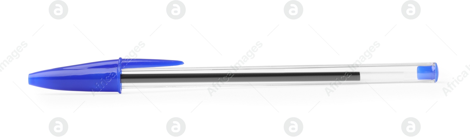 Photo of New blue plastic pen isolated on white