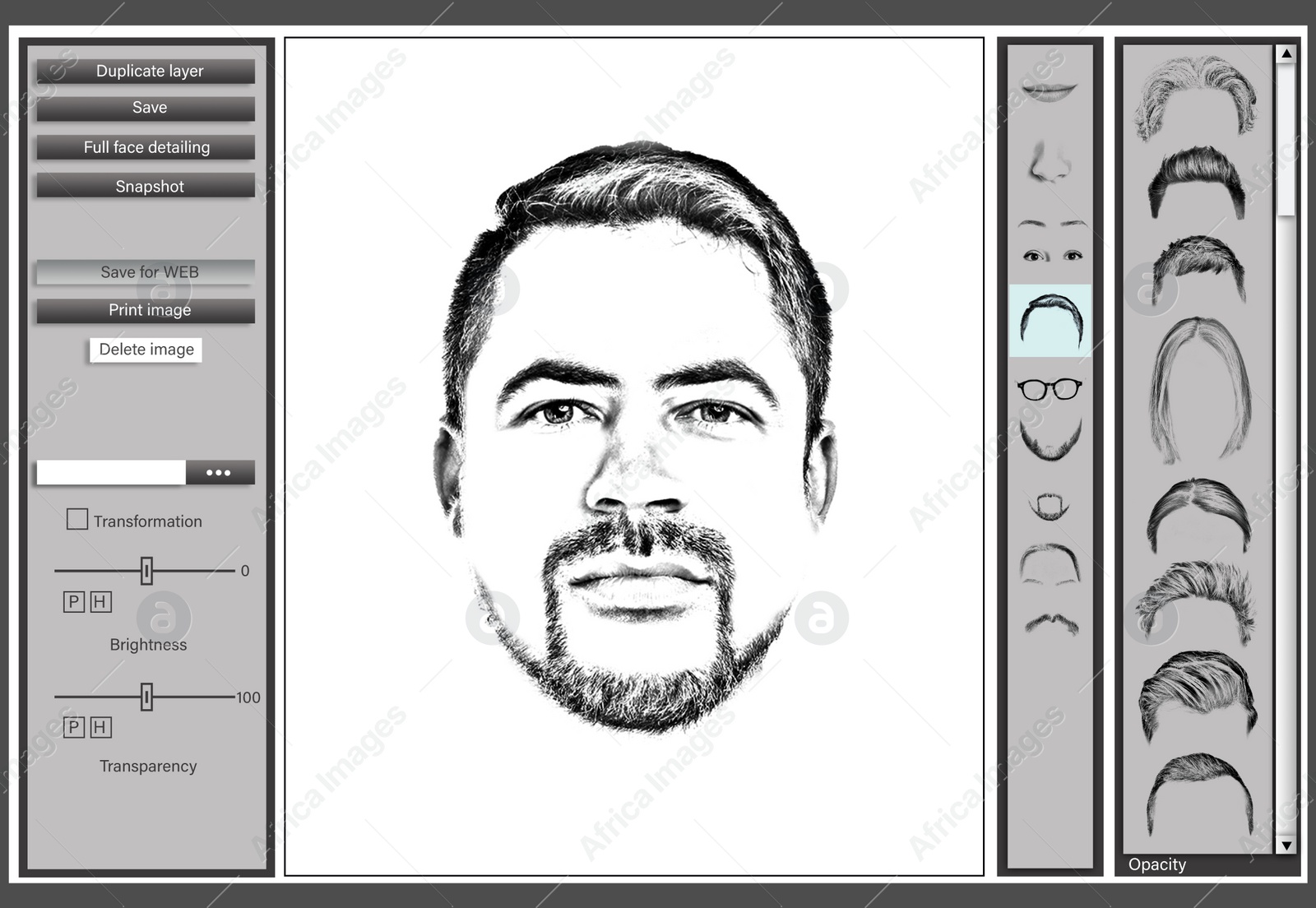 Image of Facial composite software for reconstructing suspected person's face