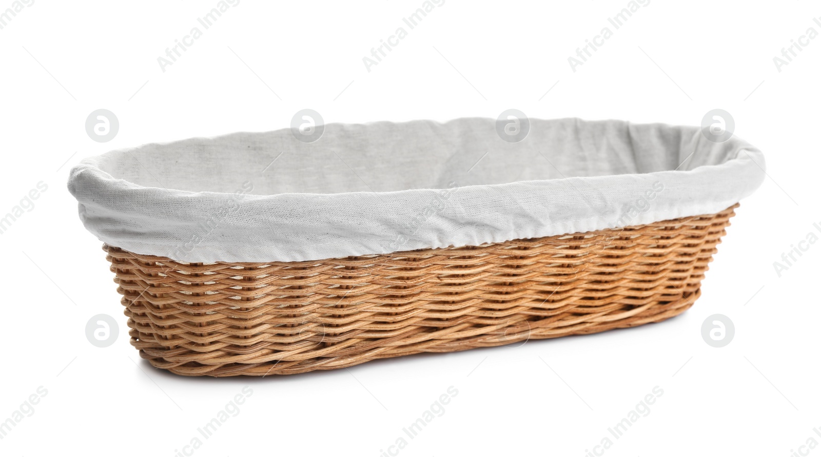 Photo of Empty wicker basket for bread on white background