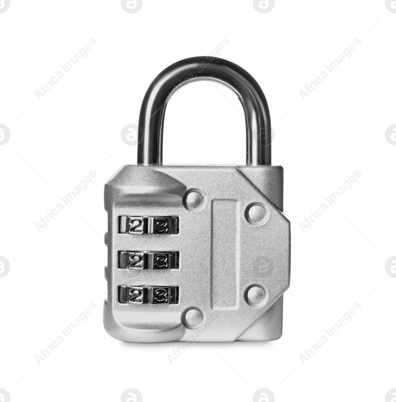 Photo of Steel combination padlock isolated on white. Safety concept