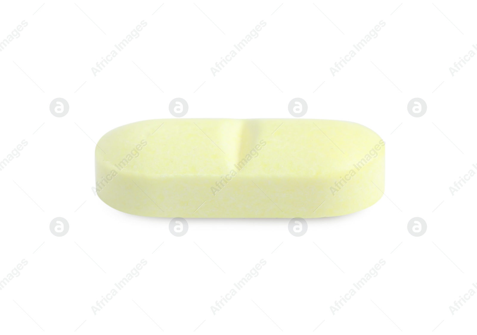 Photo of One yellow pill isolated on white. Medicinal treatment