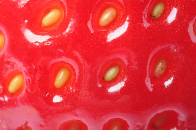 Texture of ripe strawberry as background, macro view. Fresh berry