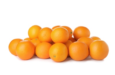 Pile of ripe oranges isolated on white