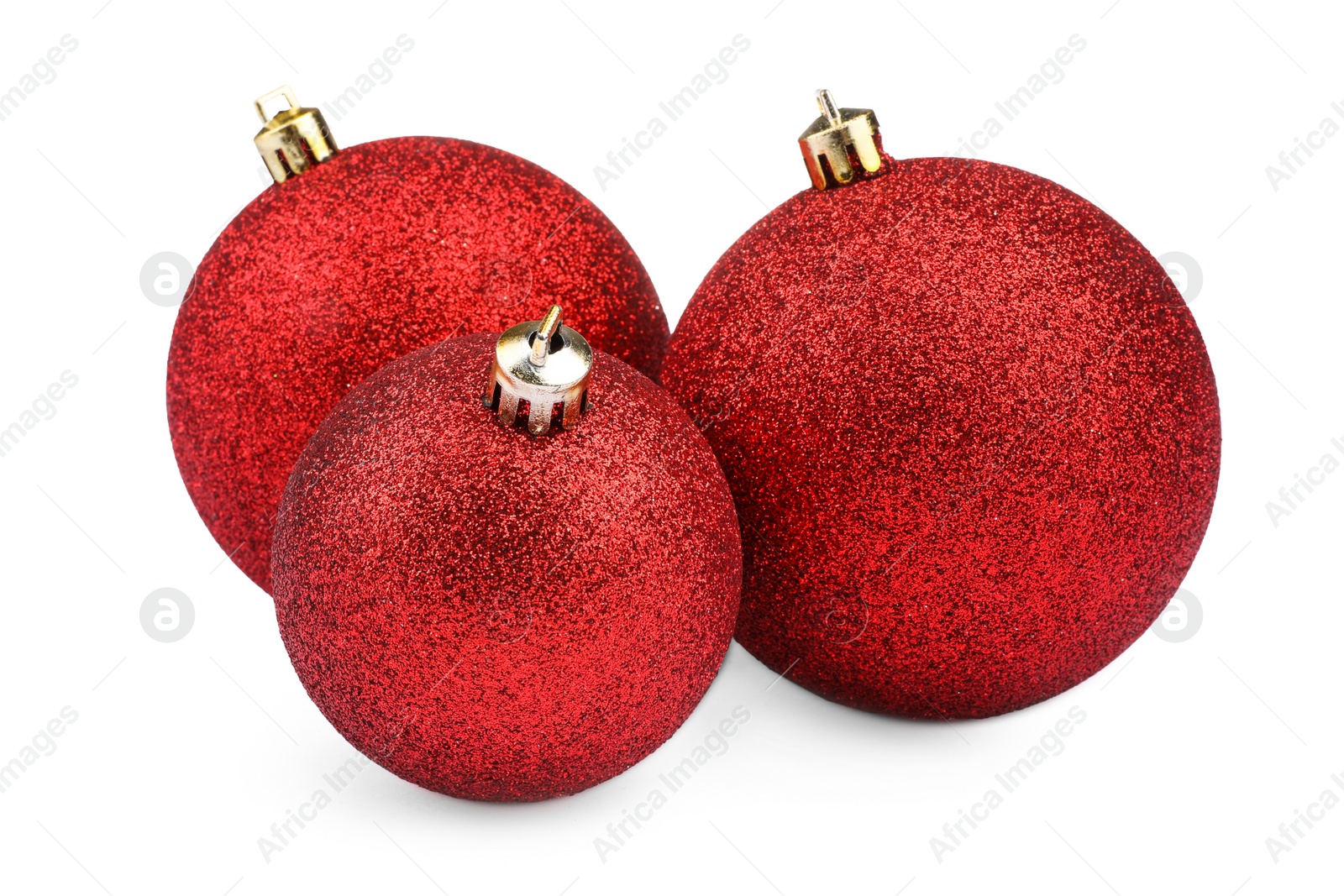 Photo of Beautiful red Christmas balls isolated on white