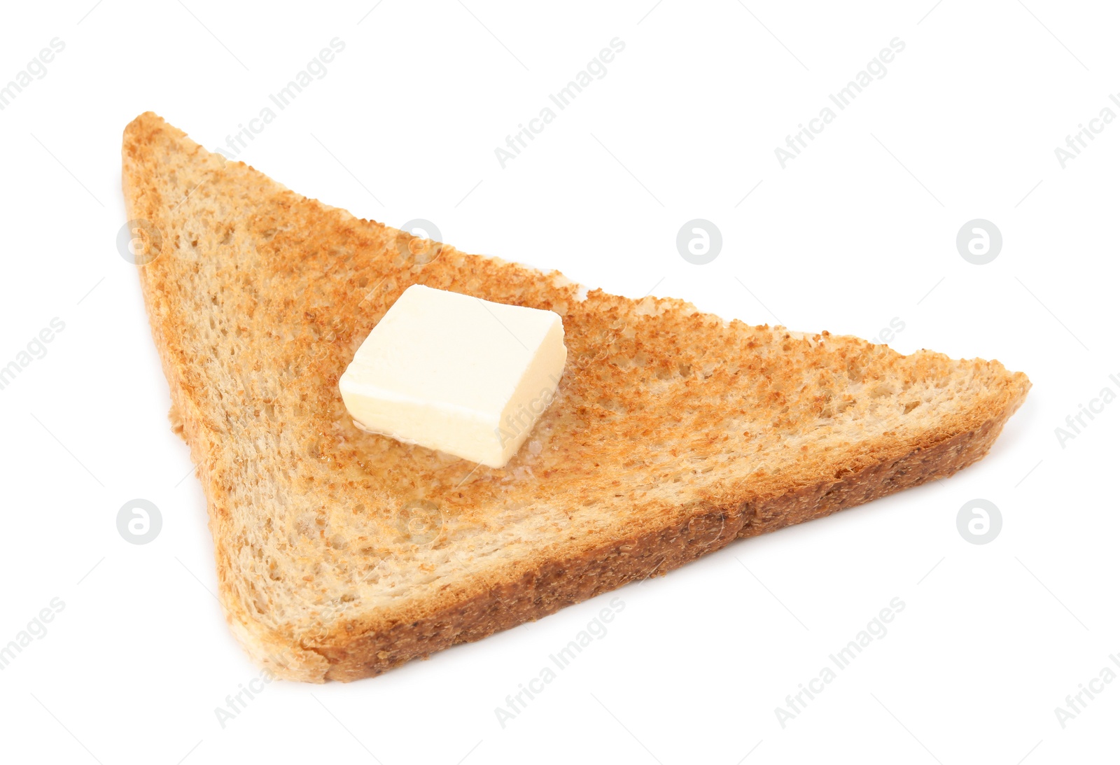 Photo of Slice of toasted bread with butter isolated on white