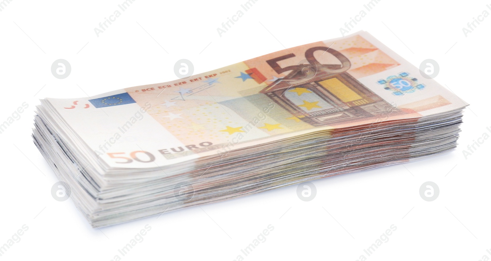 Photo of Stack of euro banknotes isolated on white. Money and finance