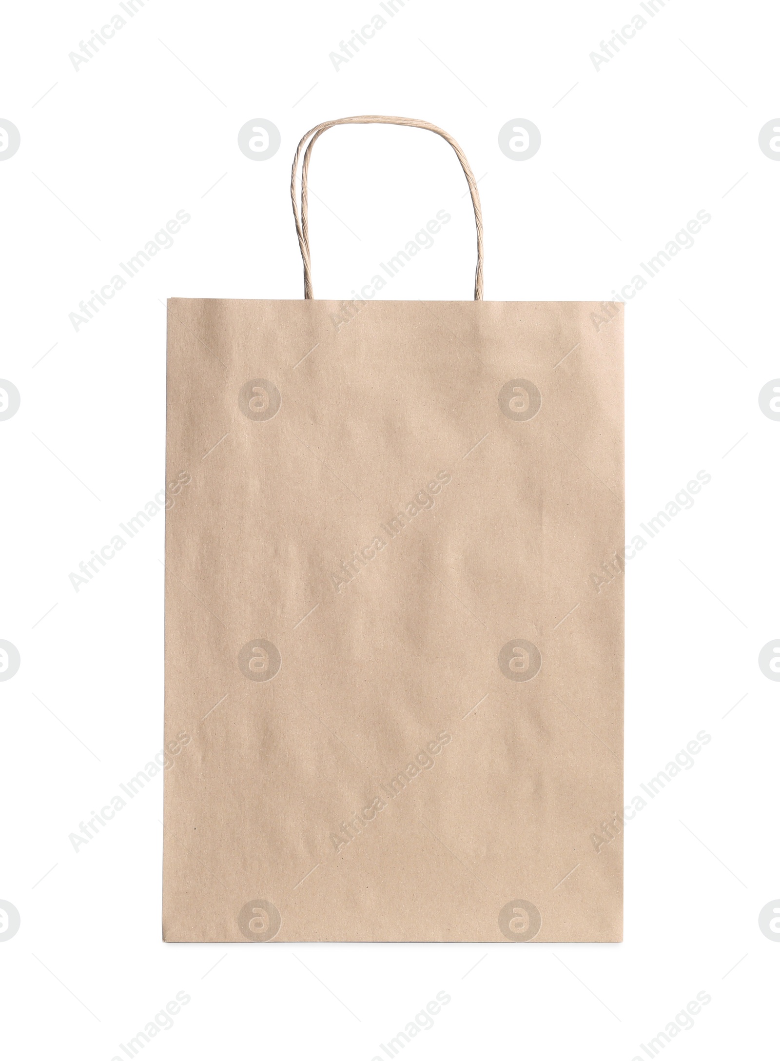 Photo of One kraft paper bag isolated on white. Mockup for design