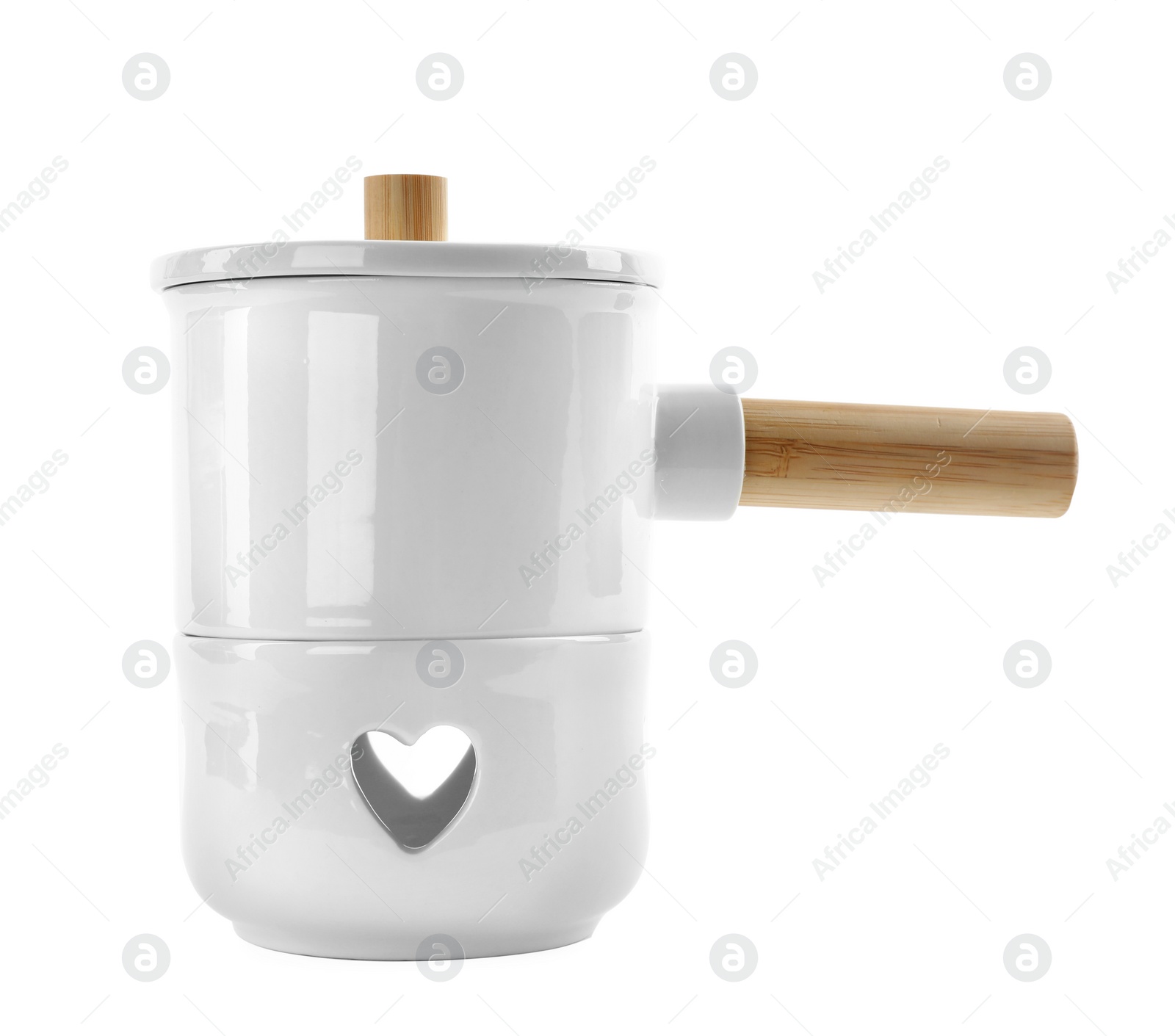 Photo of Empty pot for fondue on white background