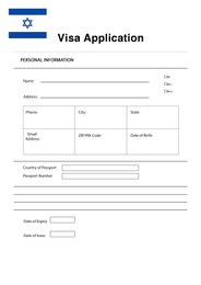 Illustration of Immigration to Israel. Blank application visa form