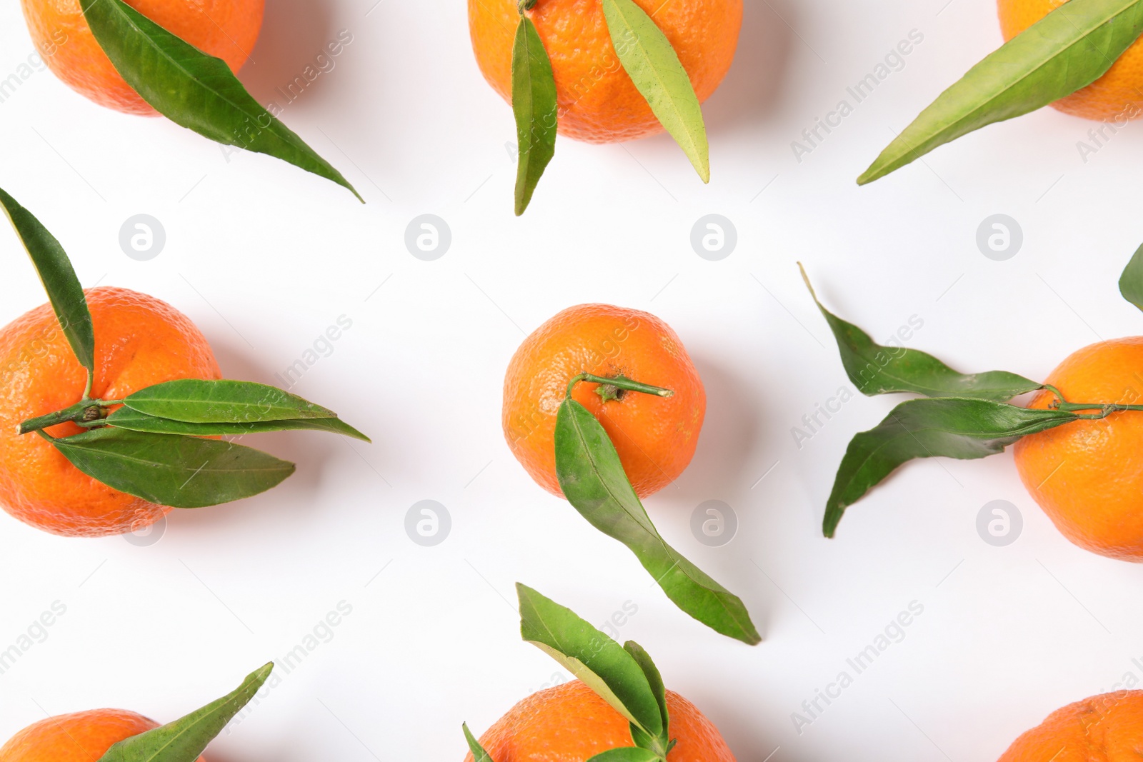 Photo of Flat lay composition with ripe tangerines on white background