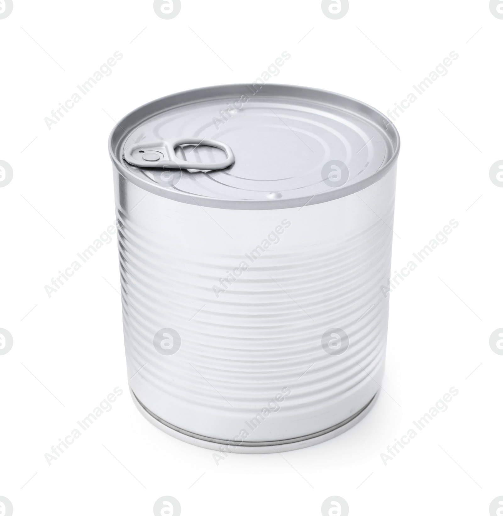 Photo of Closed tin can of food isolated on white